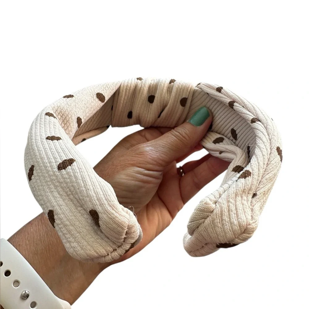 Neutral Tan and Brown Polka Dot Fabric Headband